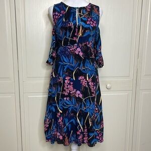 ANTHROPOLOGIE MAEVE Women’s Elia Cold Shoulder Blue Floral Dress Size 8
